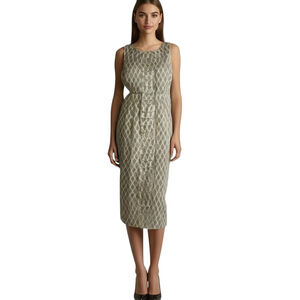 Leifsdottir Anthropologie Sheath Dress S Beige Geometric Silk Sleeveless Party